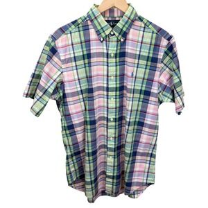Ralph Lauren Mens Size M Classic Fit Short Sleeve Pastel Plaid Button Down Shirt